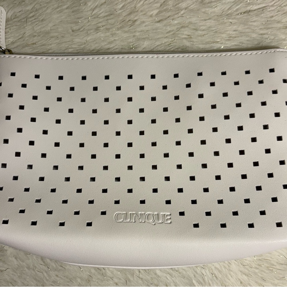 Clinique White Perforated Wristlet Cosmetic Pouch